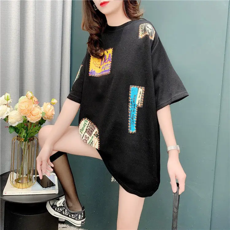 

Cotton large size design short sleeve T-shirt women's summer 2021 new Joker fashionable foreign style shirt