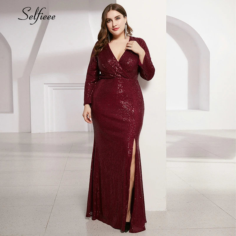 Женское платье с блестками размера плюс рюшами глубоким v образным вырезом