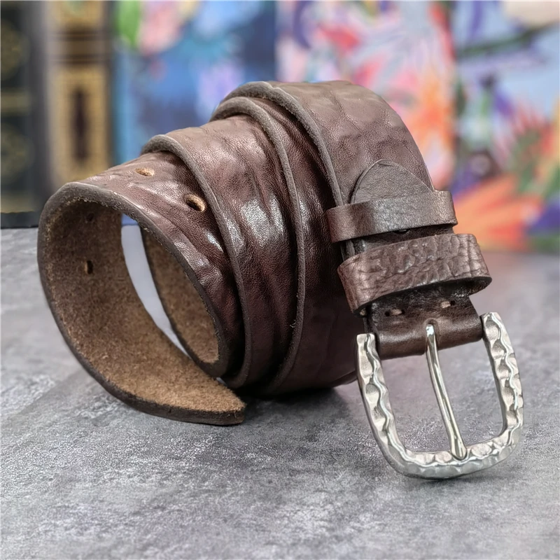 Luxury Stainless Steel Belt Buckle Leather Belt Men Thick Genuine Leather Belt For Men  Ceinture Wide Jeans Waist Belt SBT0021