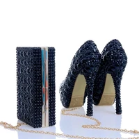 black women party dress shoes and bag set high heels luxury shining crystal red brida rhinestone wedding shoes women plus size
