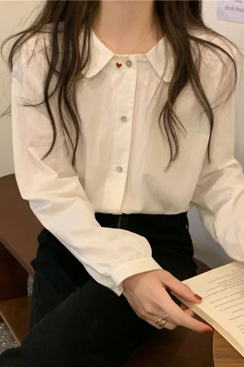 2021 Новый Белый Топ шикарный дизайн детский воротник рубашка с длинным рукавом