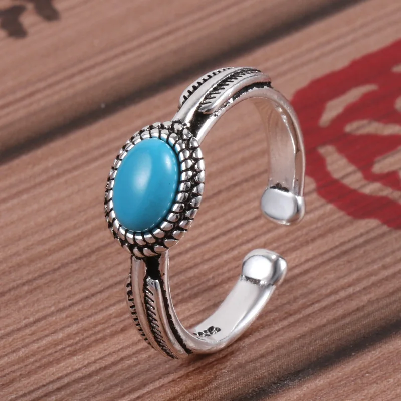

Vintage Retro Adjustable Blue Ring Open Rings Female Geometric Accessories Personality Jewelry for Women