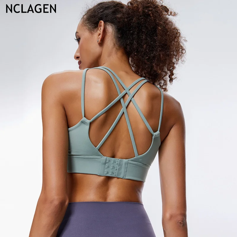 Спортивное нижнее белье NCLAGEN для йоги и бега женский бюстгальтер пуш ап с пряжкой
