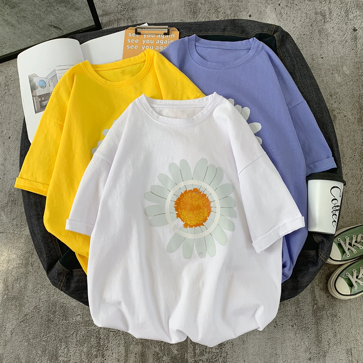 Мужская футболка с коротким рукавом летняя хлопковая Футболка цветочным принтом