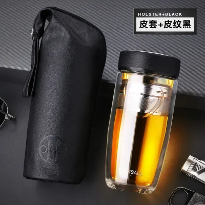 black glass with bag Открытый мешок мечты Кофейная Кружка Контейнер чашка бутылка для воды сумки стеклянная Кожа PU Карманный контейнер сумка Портативная кружка с ручкой веревка - Цвет: black glass with bag