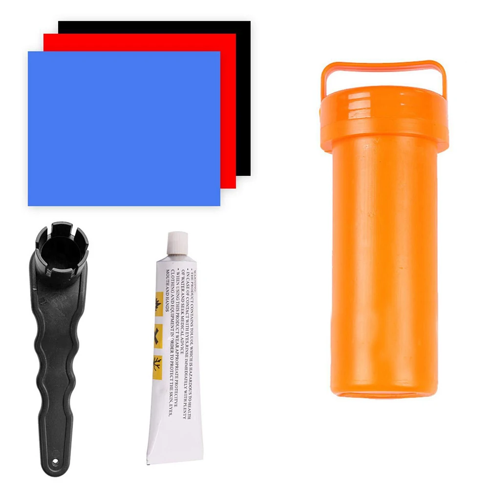 

Inflatable Boat Repair Kit PVC Patch Glue Wrench Bucket Set Valve Safety Air Valve Lever Repair Kit Heavy Duty Puncture Set