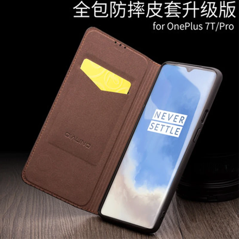 QIALINO New Business Flip Case for Oneplus 7T Pro Genuine Cow Leather Phone Skin Shell 7TPro Slim Protective Bag | Мобильные
