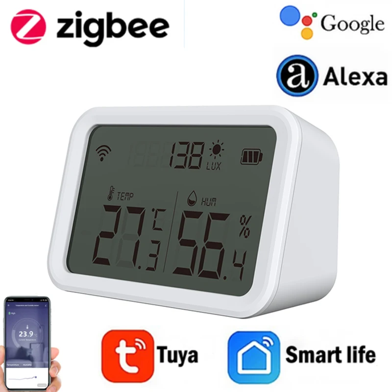 

Датчик температуры и влажности Tuya Smart Life Zigbee, комнатный гигрометр-термометр с ЖК-дисплеем, поддержка Alexa Google Home