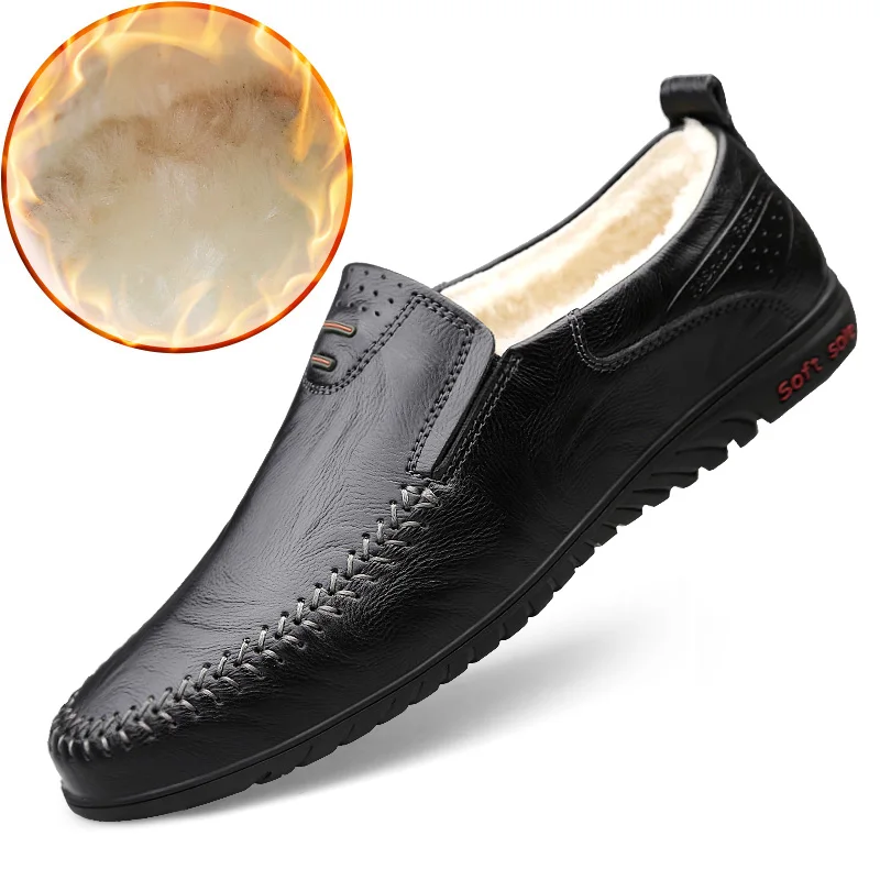 

Fashion Genuine Leather Mens Shoes 2021 New Winter Loafers Men Casual Slip on Formal Moccasins Italian Black Male Driving Shoes