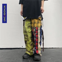 uncledonjm lattice patchwork hip hop harajuku casual pants high street design ins fashion men trousers