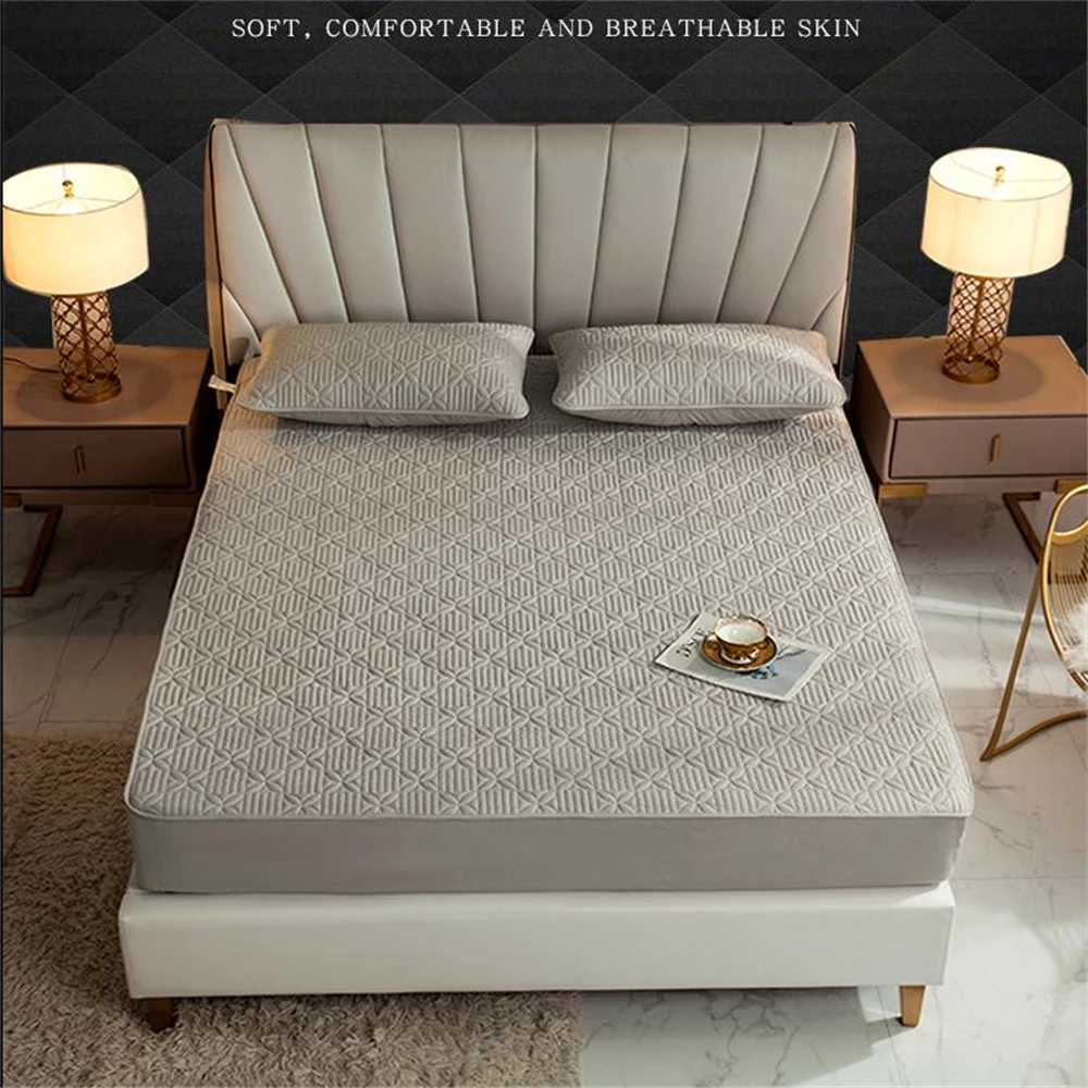 

Thicken Quilted Mattress Cover King Queen Quilted Bed Fitted Bed Sheet Anti-Bacteria Mattress Topper Air-Permeable Bed Pad