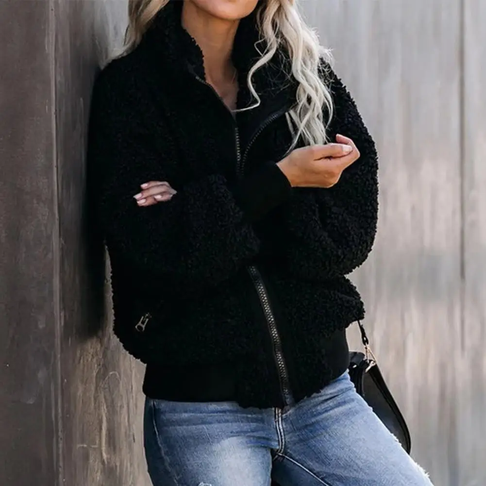 

Fashion Thick Jackets Coats Women Winter Casual Warm Solid Color Zipper Pockets Fleece Coat Jacket Overcoat Plus Size 3 Colors