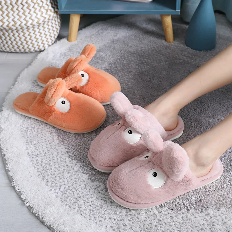 Cute Cartoon Slippers Women Indoor House Winter Non Slip Warm Plush Parent-Child Bedroom Couples Floor Footwear Zapatillas Mujer