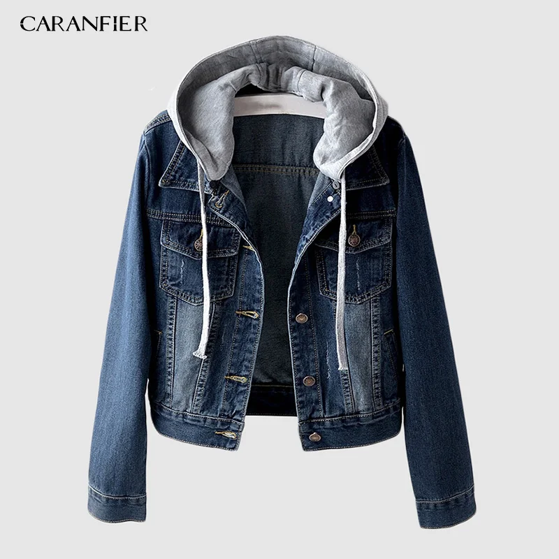 2999 Dark Blue CARANFIER Европейский Плюс европейский размер короткая джинсовая куртка Осенняя Модная Джинсовая куртка с капюшоном со съемным капюшоном джинсовая куртка - Цвет: 2999 Dark Blue