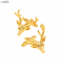 laidojin novelty gold color deer cufflinks for french shirt mens cuff buttons high quality animal groom cufflinks brand jewelry