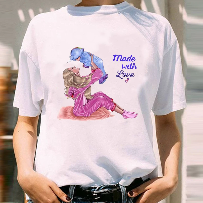 

Women Sweet Floral Flower 90s Girl Daughter Short Sleeve Mom Mama Mother Cartoon Print Lovely Clothes Tops Tees Tshirt T-Shirt