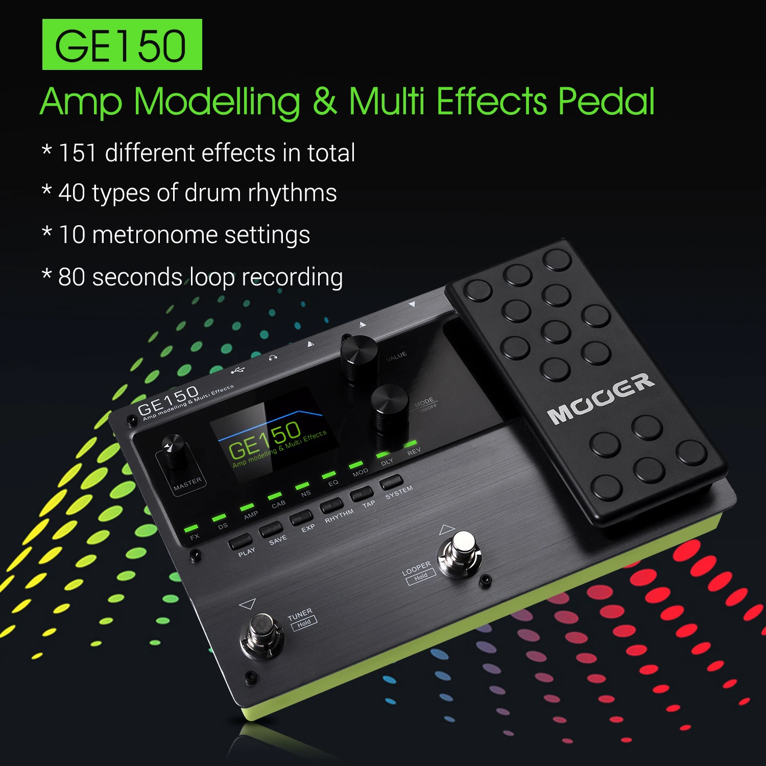 

MOOER GE150 Guitar Pedal Amp Modelling & Multi Effects Pedal 55 Amplifier Models 151 Effects 80s Looper pedal Guitar Accessories