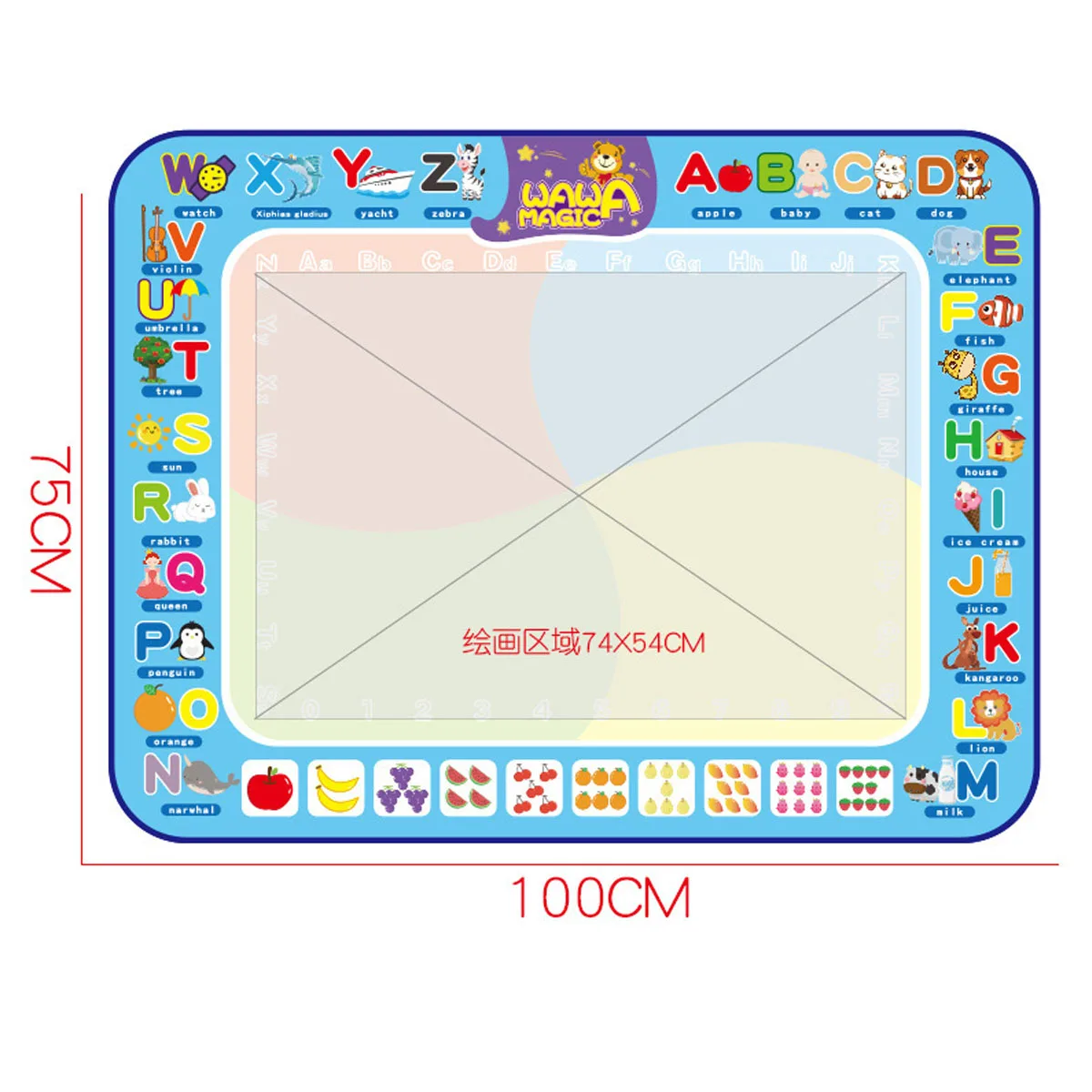 

100x75cm Water Writing Drawing Doodle Mat Coloring Mat with 3 Drawing Pens & 1 Stamps Set Educational Toys for Kids Boys