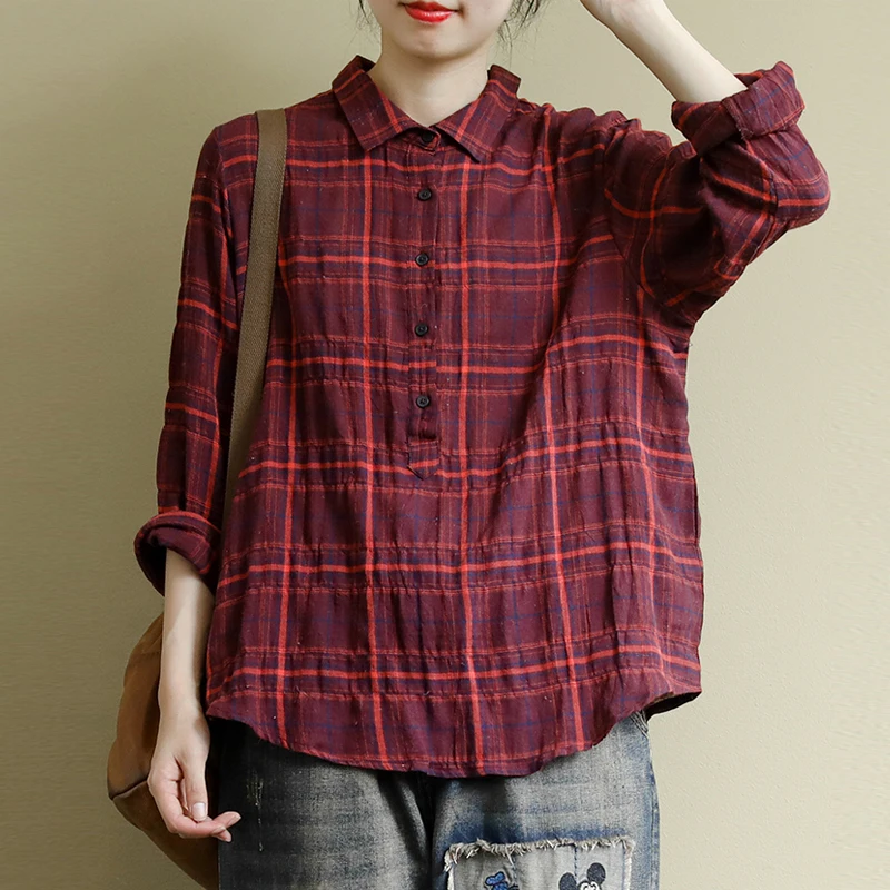 Женская рубашка Johnature с длинным рукавом и отложным воротником универсальная