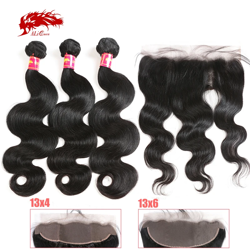

4x4 HD Transparent Lace Closure with Body Wave Brazilian Human Remy Hair Bundles 13x4 Lace Frontal Natural Color Pre-Plucked
