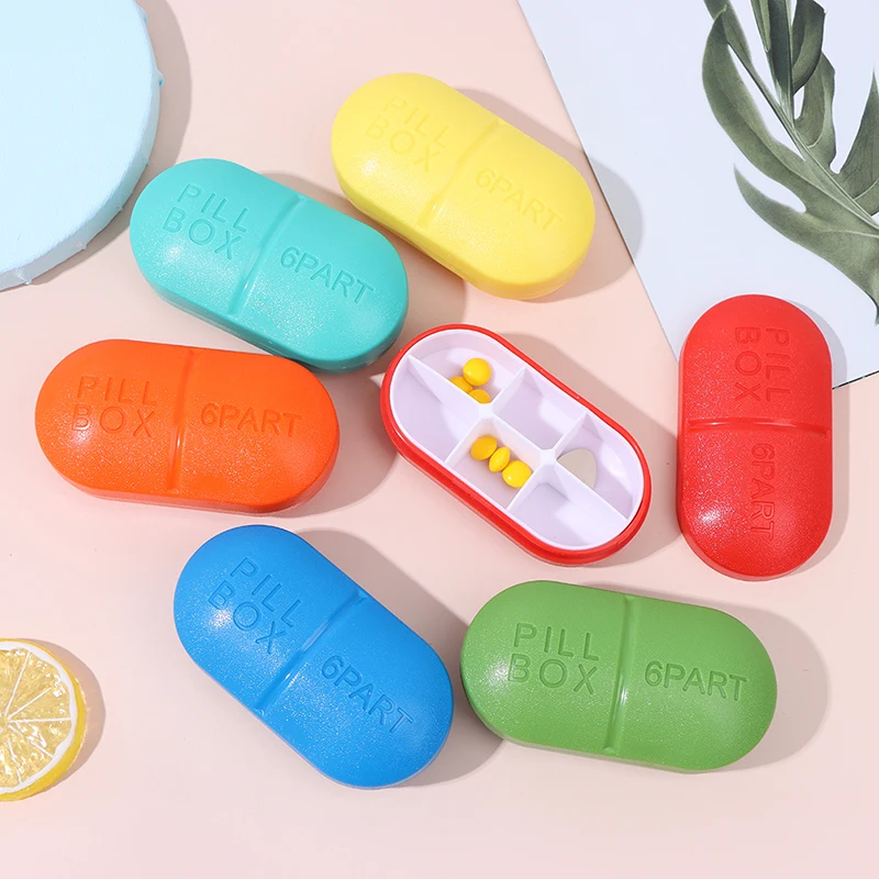 

Mini Pill Box Foldable Container Drug Tablet Storage Travel Case Holder Cute Plastic Pill Box 6 Grids Medicine Case
