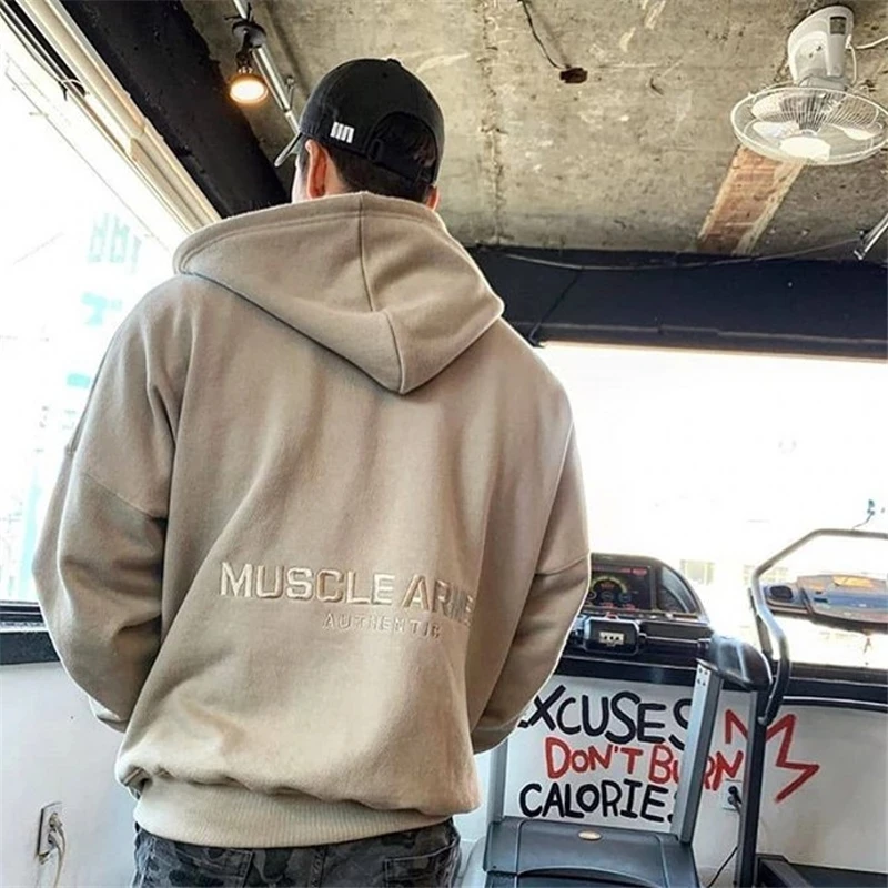 

Men Embroidery Hoodies Joggers Sportswear Workout Hoody Training Thick Mens Sweatshirts Fitness Exercise Gym Running Jacket