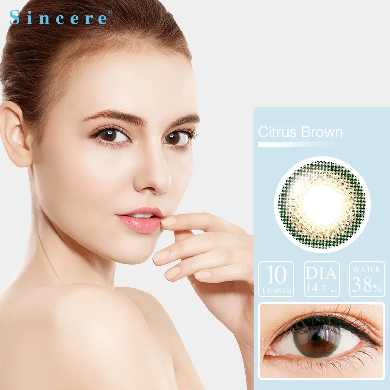

Sincere vision Citrus brown contact lens big Pupil Colored Contact Lenses for eyes yearly degrees 10pcs/box Myopia prescription