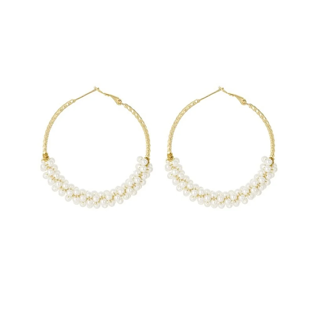 

2021New European and American fashion ladies party alloy inlaid pearl round pendant earrings design fashion trend round earrings