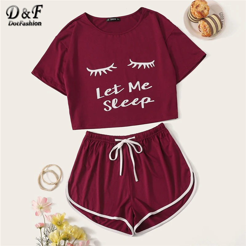 Dotfashion, черный топ с надписью и шортами с дельфинами, пижамный комплект, летние повседневные пижамы для женщин, домашняя одежда с коротким рукавом