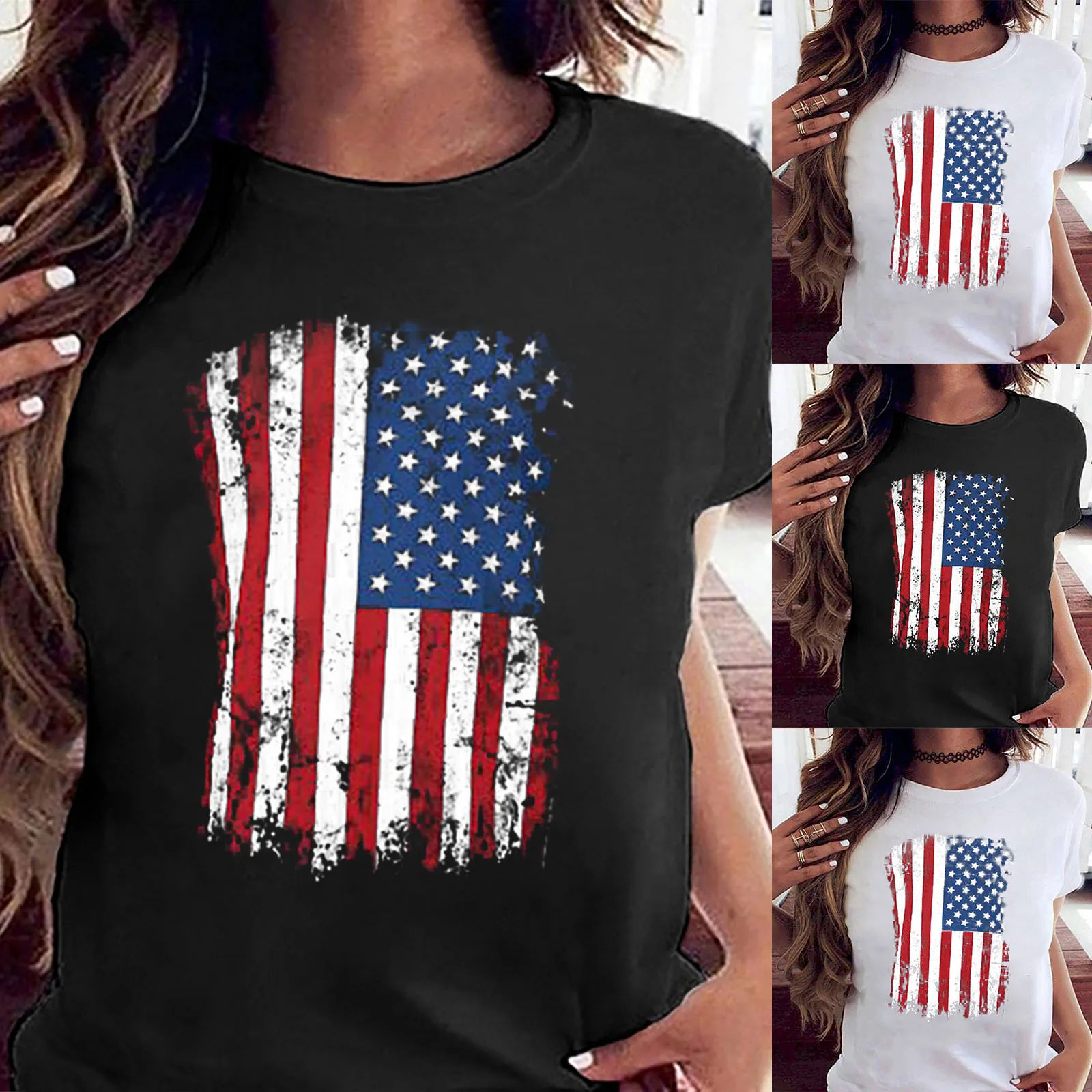 

Взрослый женский в уличном стиле, повседневный спортивный костюм с короткими рукавами футболки ко Дню независимости пуловеры, футболки раз...