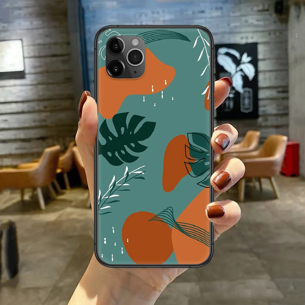 

Leaves Monstera Phone Case Cover For Iphone 5 5S 6 6S PLUS 7 8 11 12 Mini X XR XS PRO SE 2020 MAX black Cover Trend Shell 3D