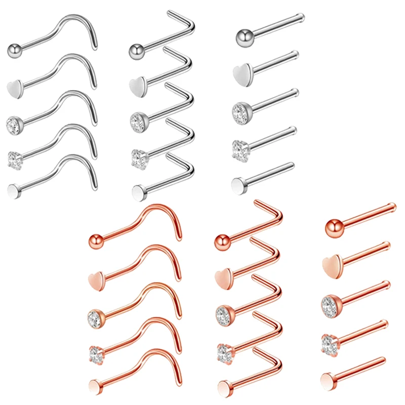 5 шт. хирургическая Сталь в форме сердца звезды Циркон нос кольцо с винтом L