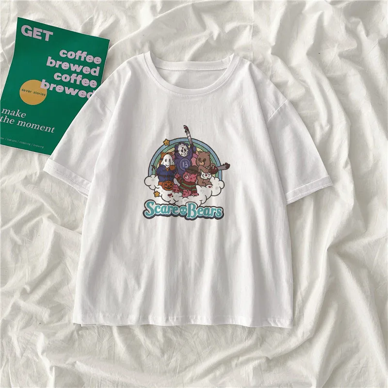 

E-BAIHUI 100% Cotton T Shirt Women Short Sleeve Summer T-shirt Tees Tops Cartoon Print Ropa De Mujer