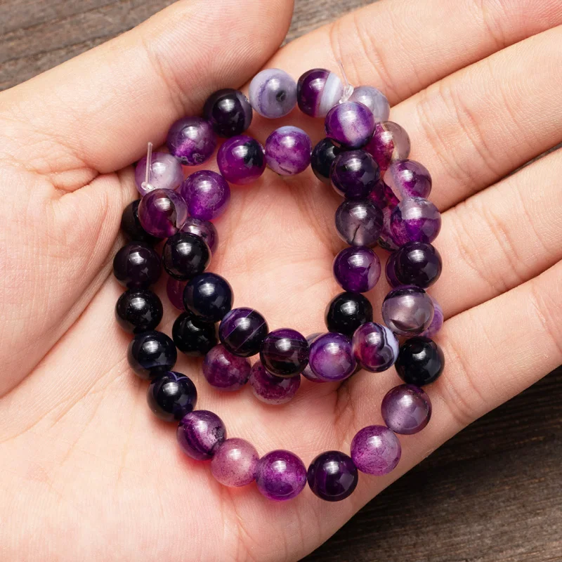 

Wholesale Purple Stripe Agates Beads Natural Stone Beads Smooth 4 6 8 10 12mm for Necklace Bracelet DIY Jewelry Accessories