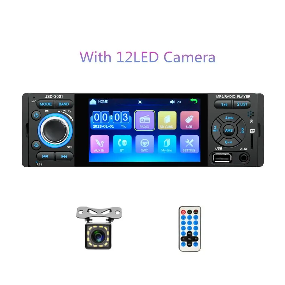 With 12LED camera LTBFM " сенсорный экран автомобиля стерео Bluetooth автомобиля Радио 1 Din Зеркало Ссылка Авторадио аудио MP5 видео плеер USB/MP3/TF JSD3001 радио - Цвет: With 12LED camera