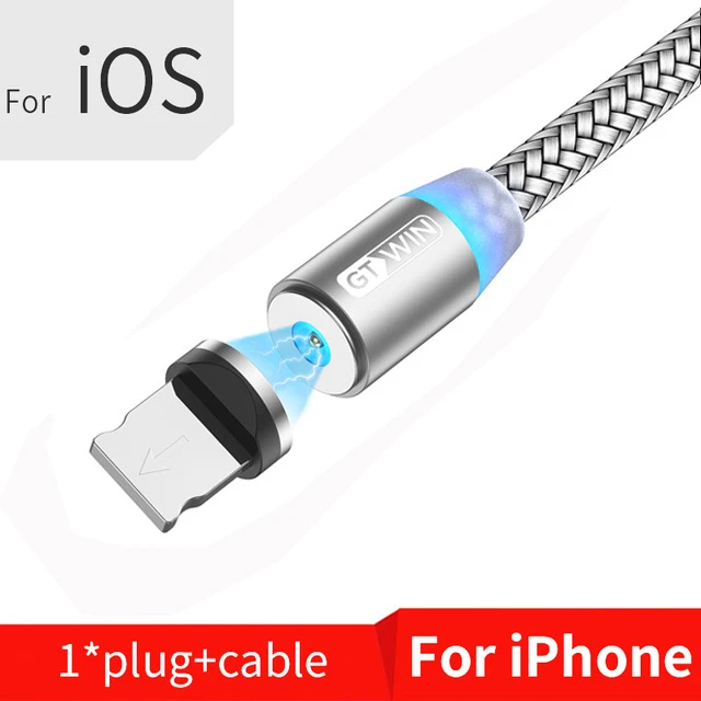 Silver iOS Cable Магнитный Micro USB кабель GTWIN 2 м/3 м для iPhone xr Android, быстрая зарядка, Магнитный адаптер usb type C - Цвет: Silver iOS Cable