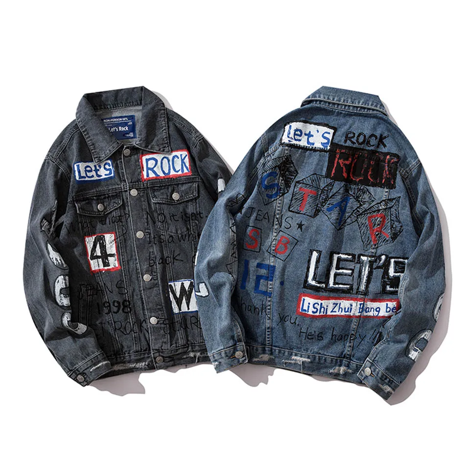 Светильник синие джинсы куртка мужской в стиле хип хоп с буквенным проектом