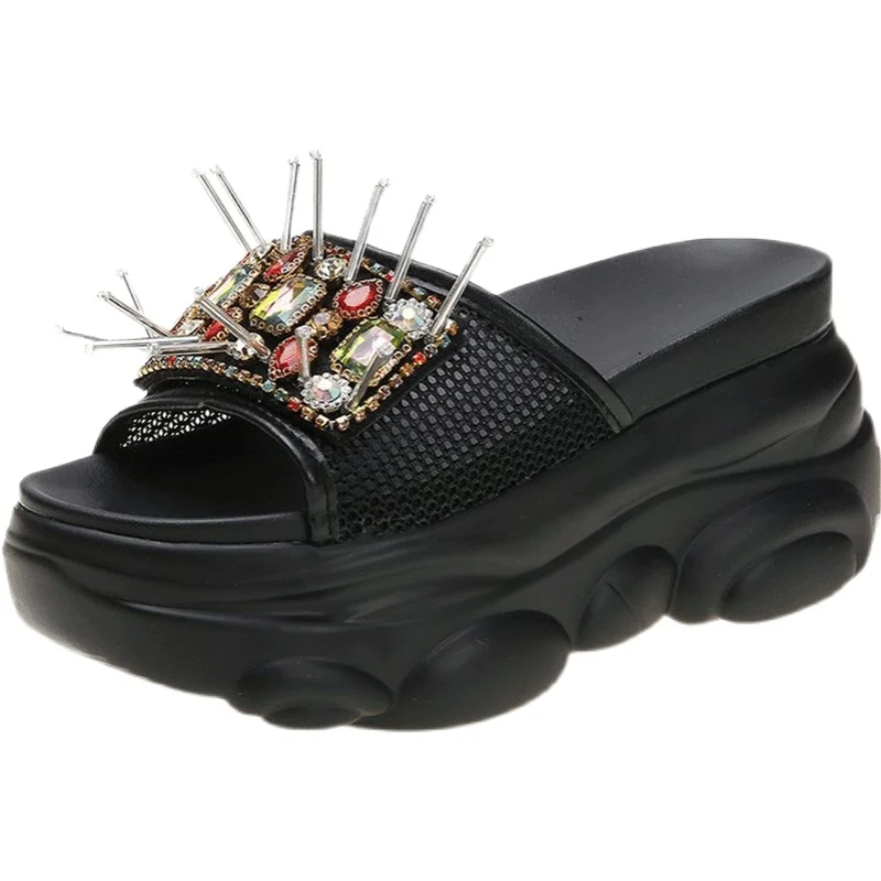 

Shoes Slippers Heels Platform Slipers Women Glitter Slides Shale Female Beach Fashion High 2021 Jelly Sabot Flat Luxury Rome Cry