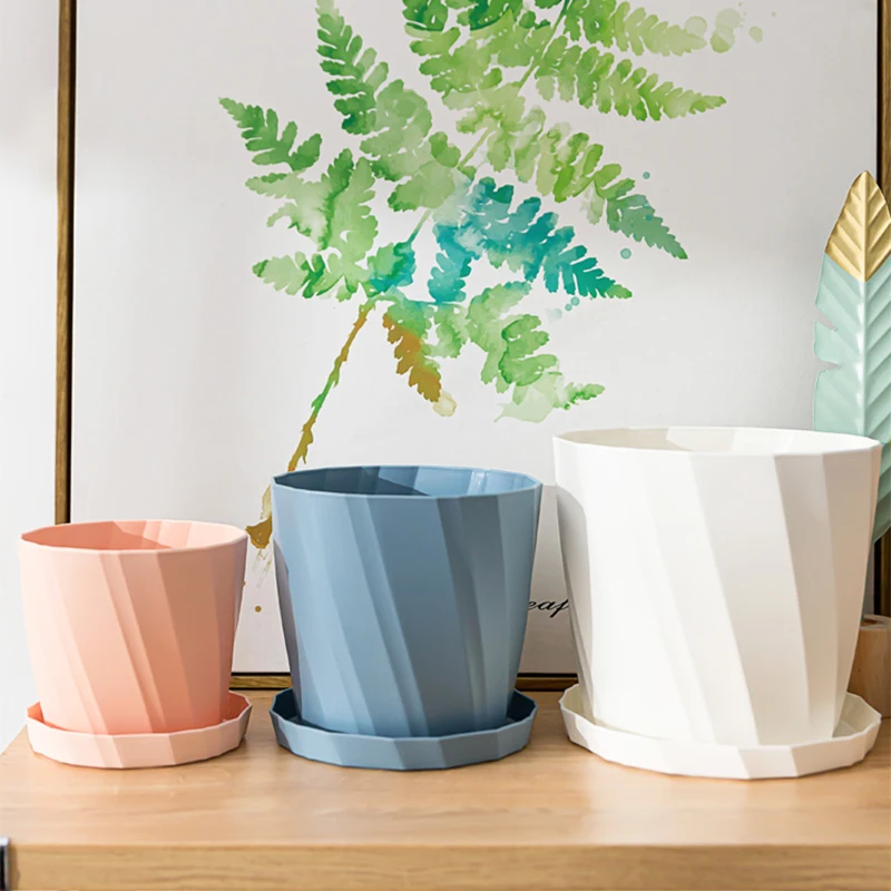 

Nordic Style Resin Flower Pot Plastic Potted Outdoor Garden Decoration Succulent Cactu Planter Green Plants With Tray Drain Hole