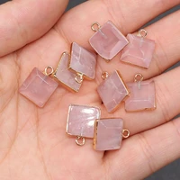 natural stone square shape pink crystal semi precious pendant charms for jewelry making diy necklace earring accessories