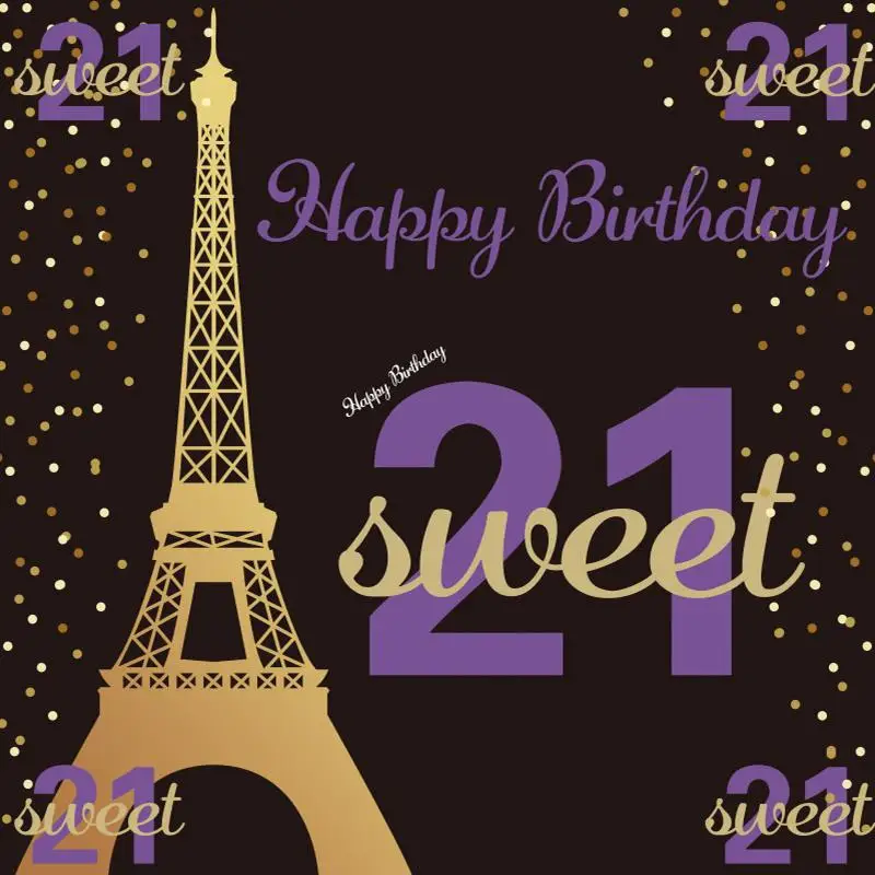 

Sweet 21 Birthday Photo Backgrounds Golden Eiffel Tower Model Girl Evening Party Backdrops Photo Props