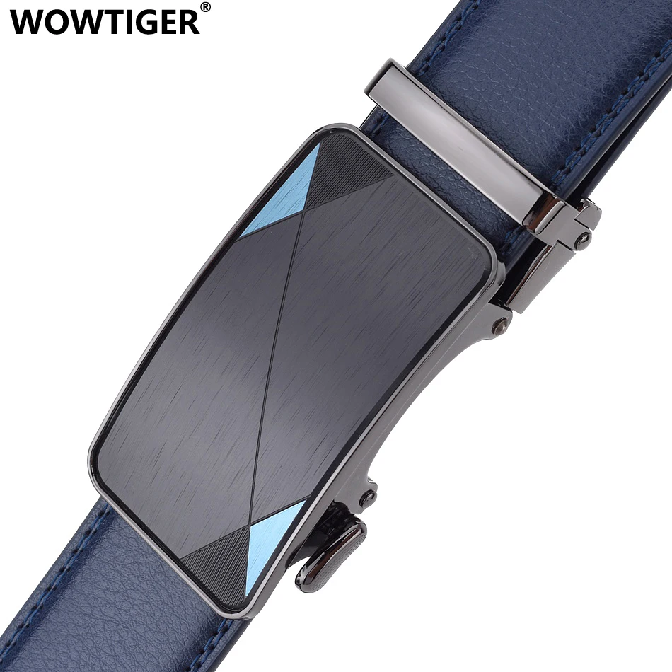 WOWTIGER Синий 3 5 см ширина корова натуральная кожа мужской ремень из воловьей кожи