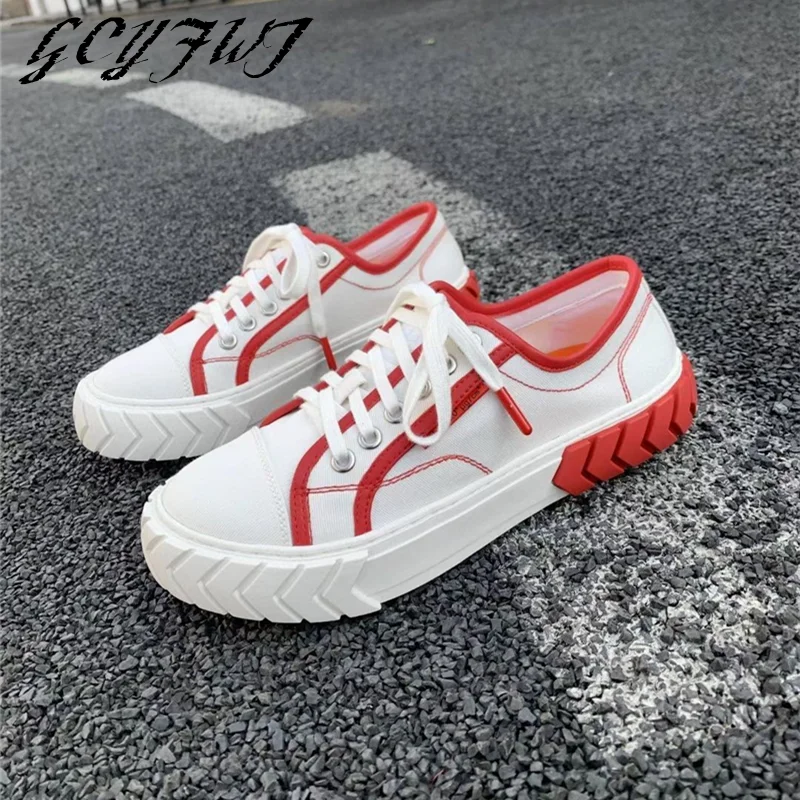 

High-Top Women Sneakers Lace-Up Flat Platform Round Toe Girl Shoes Thick Bottom Shallow Office Lady Unisex Sexy Zapatos De Mujer