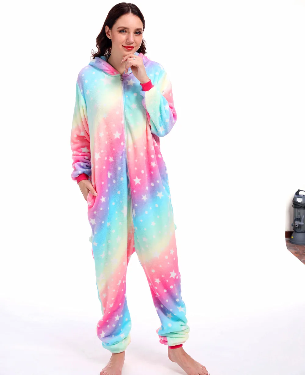 Комбинезон женский фланелевый Пижама-комбинезон с розовым единорогом для