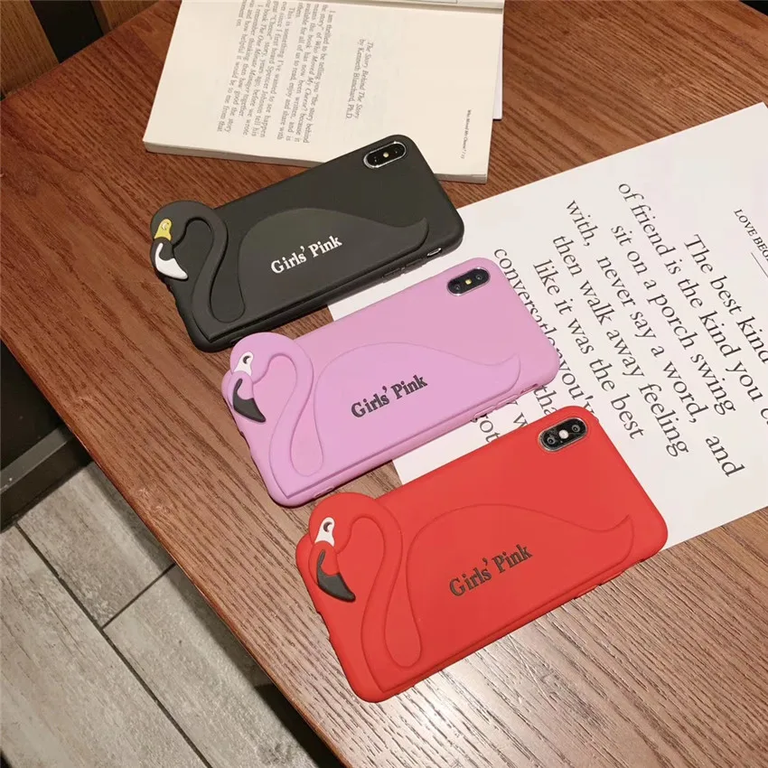 Розовые чехлы с фламинго для девочек телефонов Etui iPhone 7 Apple мягкий силиконовый