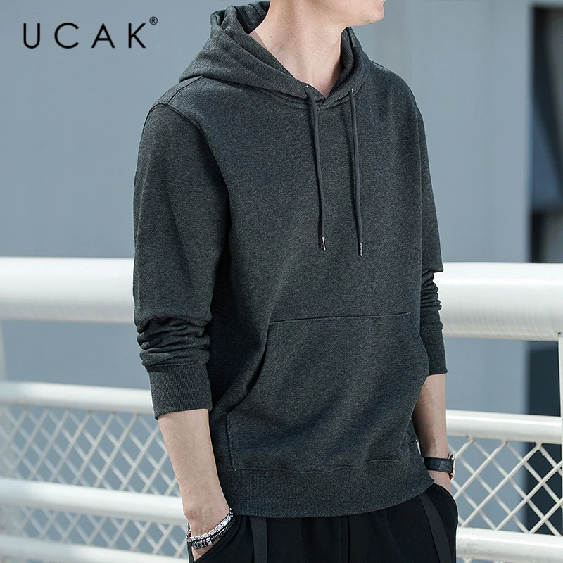 

UCAK Brand Men‘s Solid Color Hooded Hoodies Clothes Autumn Spring New Tops Fashion Streetwear Sweatshirts Male Clothing U7040