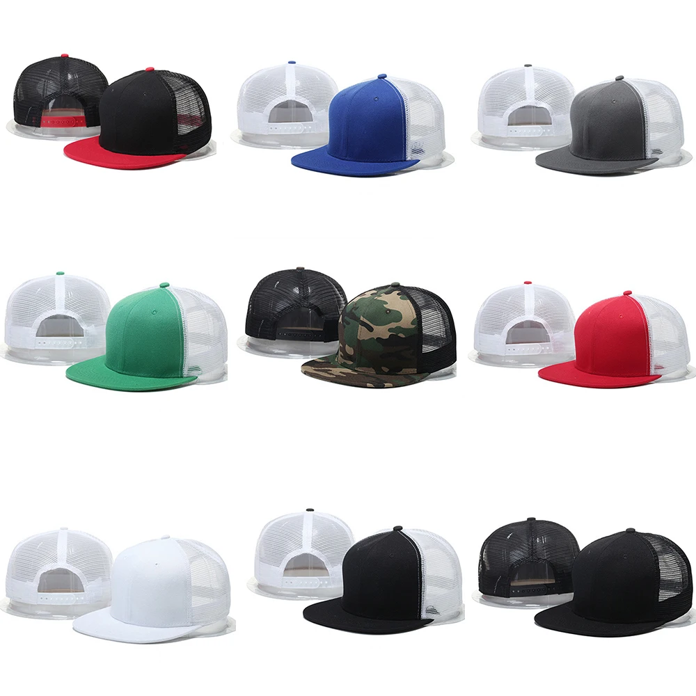 

Various styles of solid color breathable mesh hat flat top cotton dad hat Snapback fashion baseball hat hip hop hat outdoor Caps