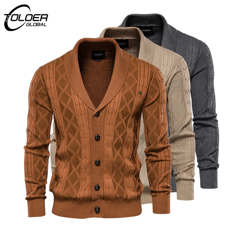 

Autumn Winter Warm Cardigan Men's Slim Fit Knitted Sweater Lapel Single Breasted Solid Casual Knitwear Male Cotton Coats Jackets