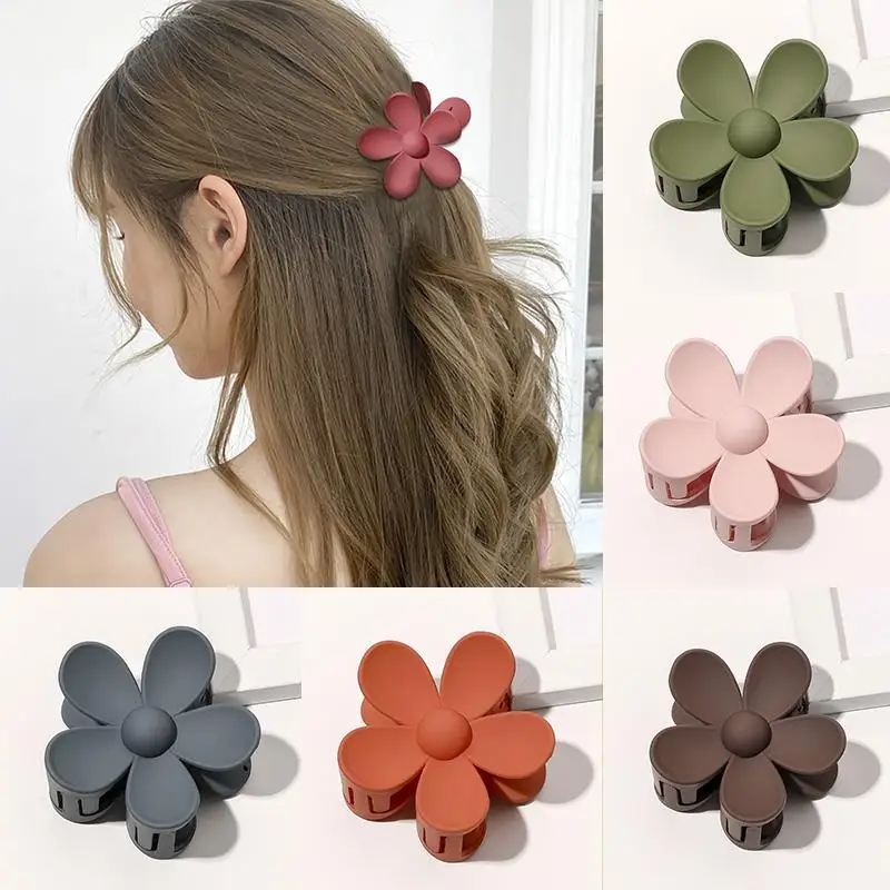 

2021 New Colorful Cute Flower Matte Hair Clips Hairpins Barrette Headwear for Women Girls Hair Claw Hair Accessories Hair Crabs