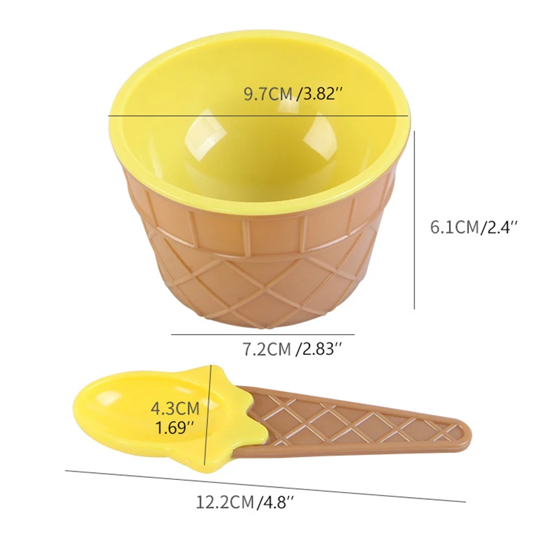 

2PCS/Set Ice Cream Bowl Spoon Reusable Conical Spoon Cone Shape Bowl Cake Dessert Bowl For Home Kitchen Party Tableware Tools